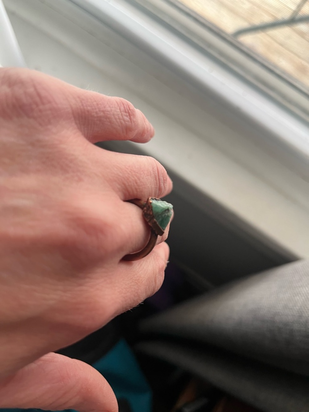 Hawkhouse Raw Emerald Birthstone Copper Ring